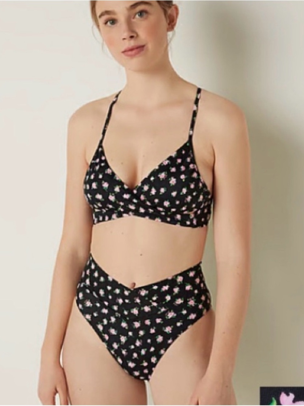 Victoria's Secret Black Floral Bralette & High-Waist Bikini